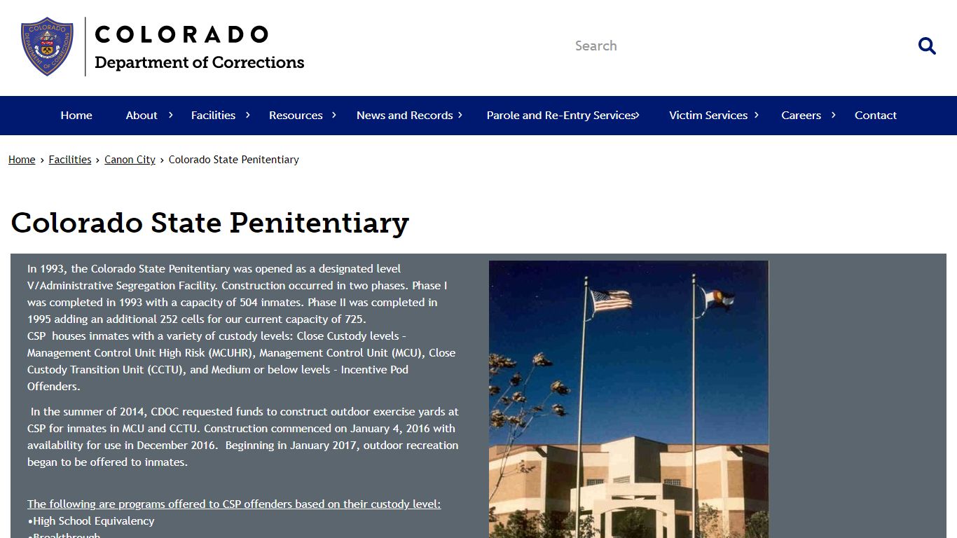 Colorado State Penitentiary | Department of Corrections