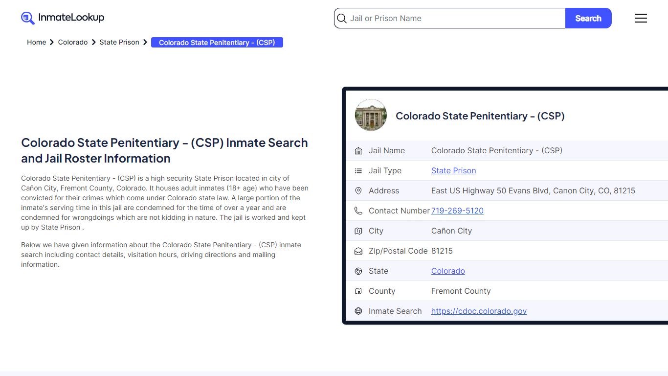 Colorado State Penitentiary - (CSP) Inmate Search, Jail Roster ...